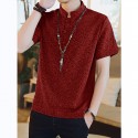 Men Casual Short Sleeve Stand Collar Chinese Style Button Shirts Kung Fu Top Tee