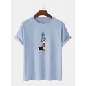 100% Cotton Mens Cartoon Astronaut Planet Print Short Sleeve Funny T-Shirts