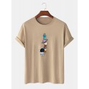 100% Cotton Mens Cartoon Astronaut Planet Print Short Sleeve Funny T-Shirts