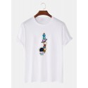 100% Cotton Mens Cartoon Astronaut Planet Print Short Sleeve Funny T-Shirts