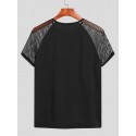 Men Contrast Mesh Patchwork Crew Neck Short Sleeve T-shirt