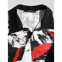 Men Abstract Print Mesh Patchwork Long Sleeve Lapel Collar Shirt