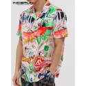 Men Contrast Graffiti Colorblock Soft Breathable Graceful Leisure Shirts