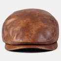 Men PU Leather Solid Color Absorb Sweat Breathable Beret Flat Cap Casual Warmth Newsboy Hat Forward Hat