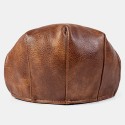 Men PU Leather Solid Color Absorb Sweat Breathable Beret Flat Cap Casual Warmth Newsboy Hat Forward Hat