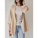 Women Plain Turn-Down Collar Casual Stylish Long Sleeve Blazer With Pockets