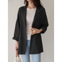 Women Plain Turn-Down Collar Casual Stylish Long Sleeve Blazer With Pockets