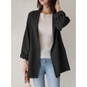 Women Plain Turn-Down Collar Casual Stylish Long Sleeve Blazer With Pockets