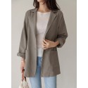 Women Plain Turn-Down Collar Casual Stylish Long Sleeve Blazer With Pockets