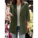Solid 3/4 Sleeve Button Front Lapel Blazer