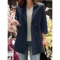 Solid 3/4 Sleeve Button Front Lapel Blazer