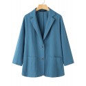 Women 100% Cotton Solid Color Button Front Business Thin All-Match Blazer With Pocket