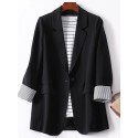 Stripe Panel Long Sleeve Button Front Lapel Blazer