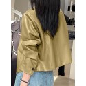 Solid Button Front Long Sleeve Crew Neck Jacket