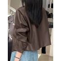 Solid Button Front Long Sleeve Crew Neck Jacket