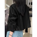 Solid Button Front Long Sleeve Crew Neck Jacket