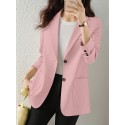 Solid Button Front Pocket Lapel Long Sleeve Blazer