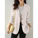 Solid Button Front Pocket Lapel Long Sleeve Blazer