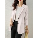 Solid Button Front Pocket Lapel Long Sleeve Blazer