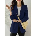 Solid Button Front Pocket Lapel Long Sleeve Blazer