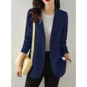 Solid Button Front Pocket Lapel Long Sleeve Blazer