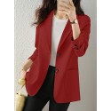 Solid Button Front Pocket Lapel Long Sleeve Blazer