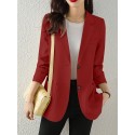 Solid Button Front Pocket Lapel Long Sleeve Blazer