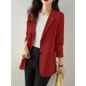 Solid Button Front Pocket Lapel Long Sleeve Blazer