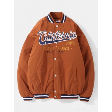 Mens California Embroidered Baseball Collar Pocket Casual Jacket
