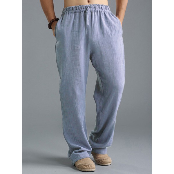 INCERUN Mens Vintage Casual Baggy Solid Color Drawstring Chinese Style Loose Pants
