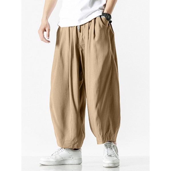 Men Retro Casual Wide Leg Cotton Linen Loose Yoga Pants