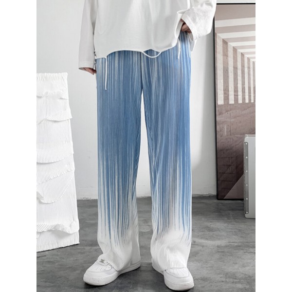 Men Gradient Color Striped Tie-dye Ombre Print Loose Fit Pants
