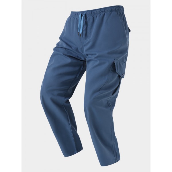 Men Solid Utility Pocket Zip Pocket Ankle Length Casual Cargo Pants