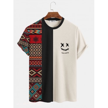 Mens Two Tone Ethnic Smiley Face Short Sleeve T-Shirts