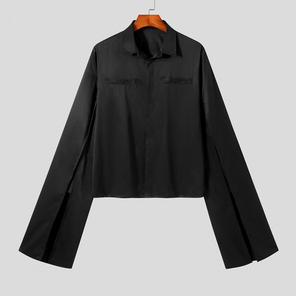 Men Irregular Flared Long Sleeve Lapel Collar Loose Fit Shirt