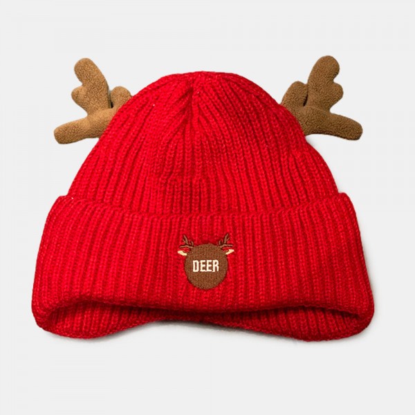 Men Knitted Hat Christmas Plus Velvet Cartoon Letter Embroidery Antler Decoration Warmth Brimless Beanie Hat for Women
