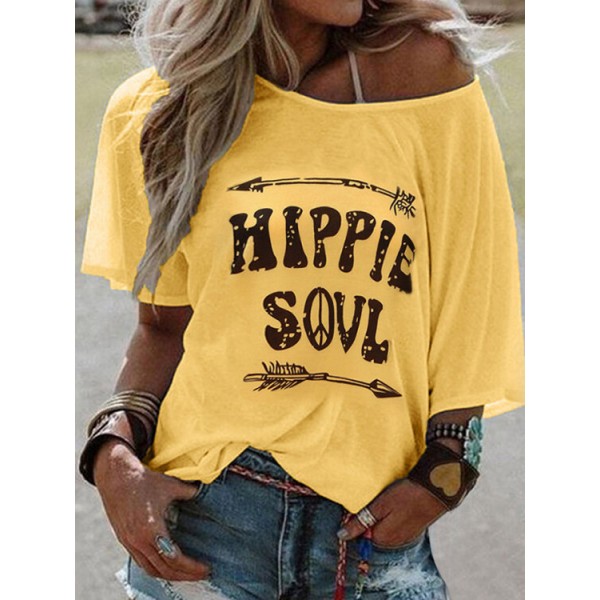 Casual Letter Print Round Neck Short Sleeve T-shirts