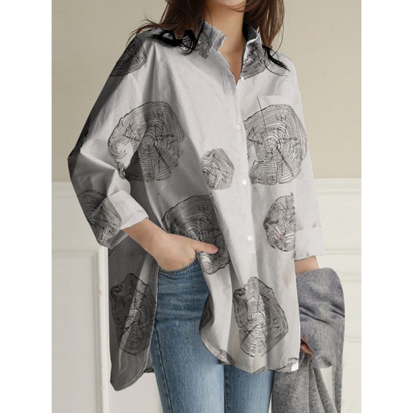 100% Cotton Women Floral Print Chest Pocket Lapel Long Sleeve Shirts
