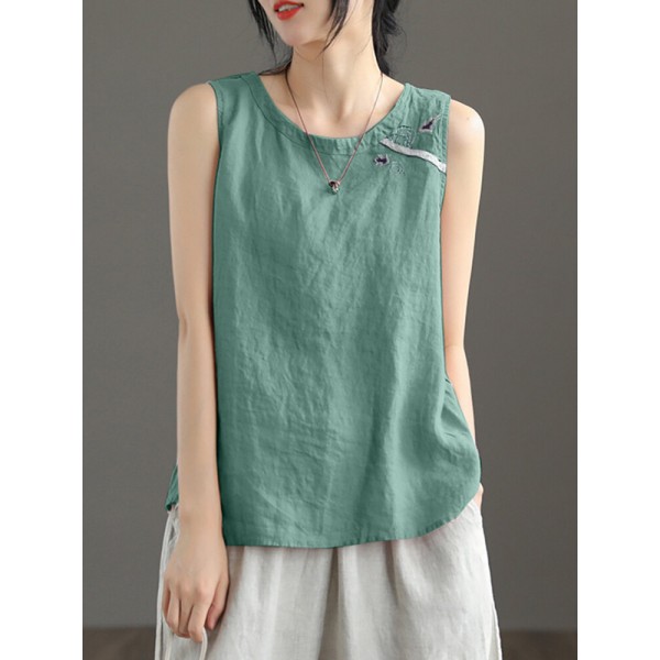 Contrast Slit Hem Sleeveless Crew Neck Casual Tank Top