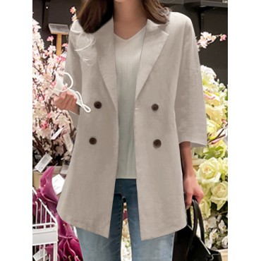 Solid 3/4 Sleeve Button Front Lapel Blazer