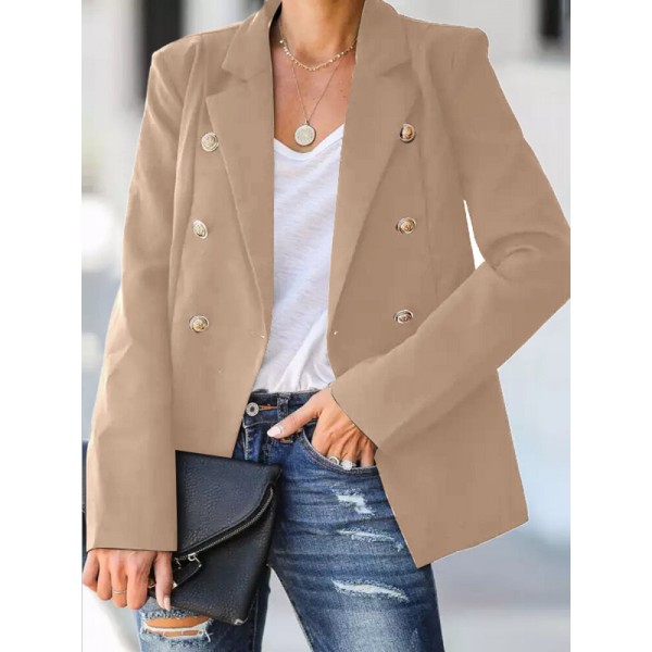 Double Breasted Long Sleeve Lapel Solid Blazer