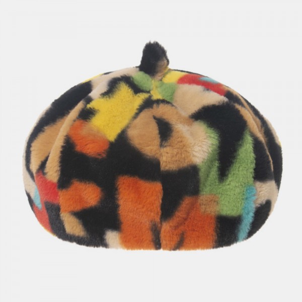 Unisex Tie-dye Plush British Style Warm Soft Causal All-match Painter Hat Beret Hat Octagonal Hat