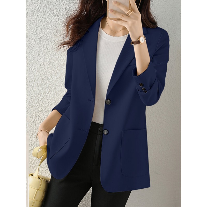 Solid Button Front Pocket Lapel Long Sleeve Blazer Sale - Mskufo ...